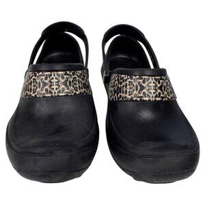 Crocs black non-slip‎ comfort clogs leopard print size US SIZE 8 women's